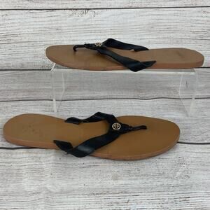 Tory Burch Manon Womens Sz 6.5 Thong Sandals Black Leather